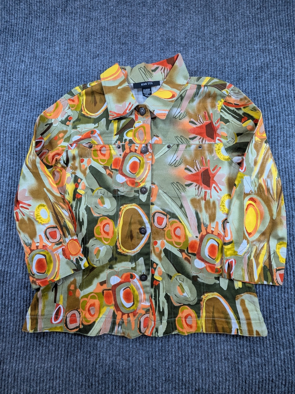 Vintage Kaktus Abstract Art Denim Jacket | Earthy Mod Utility Shacket Size S